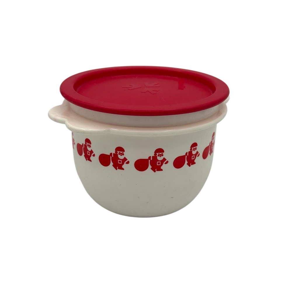 Tupperware Santa Claus Christmas Storage Bowl 26oz White Red Holiday 2513A-2